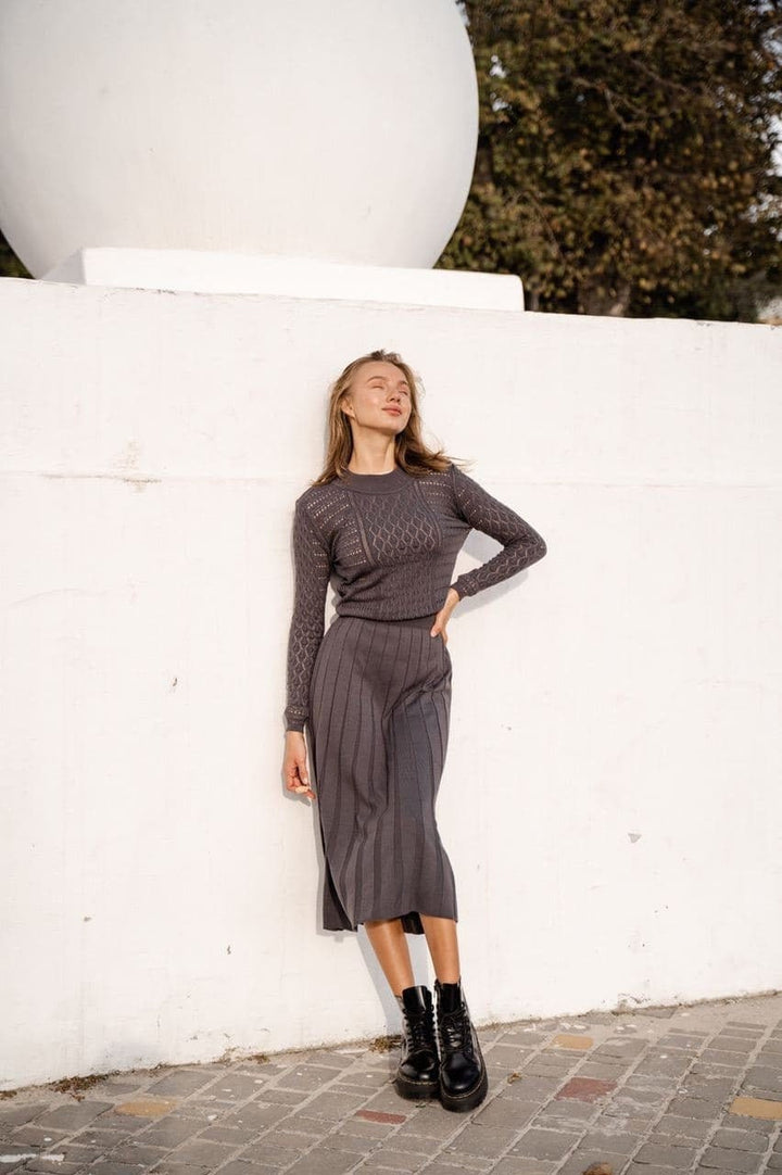 Dark Grey knit Hollow Out Dress