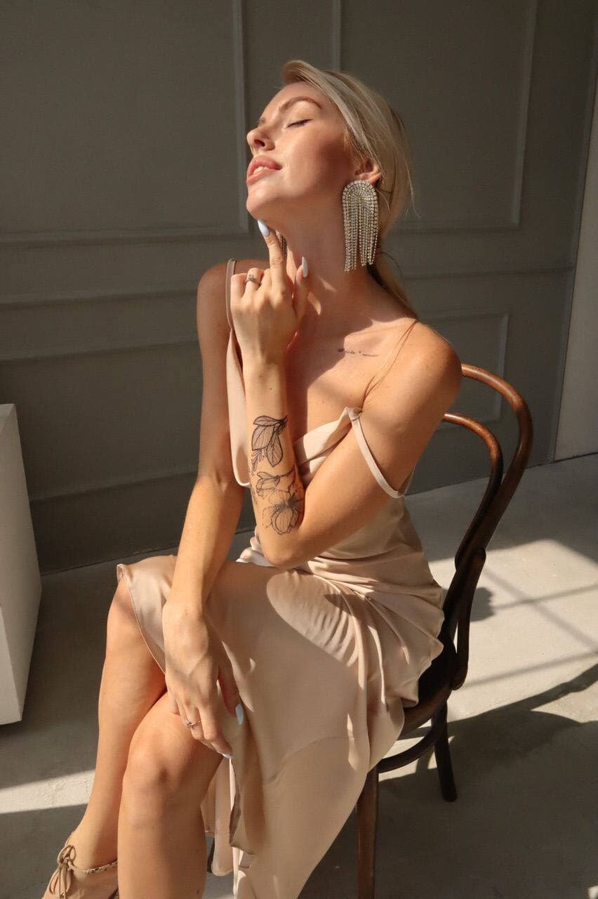 Beige Classic Silk Slip Dress