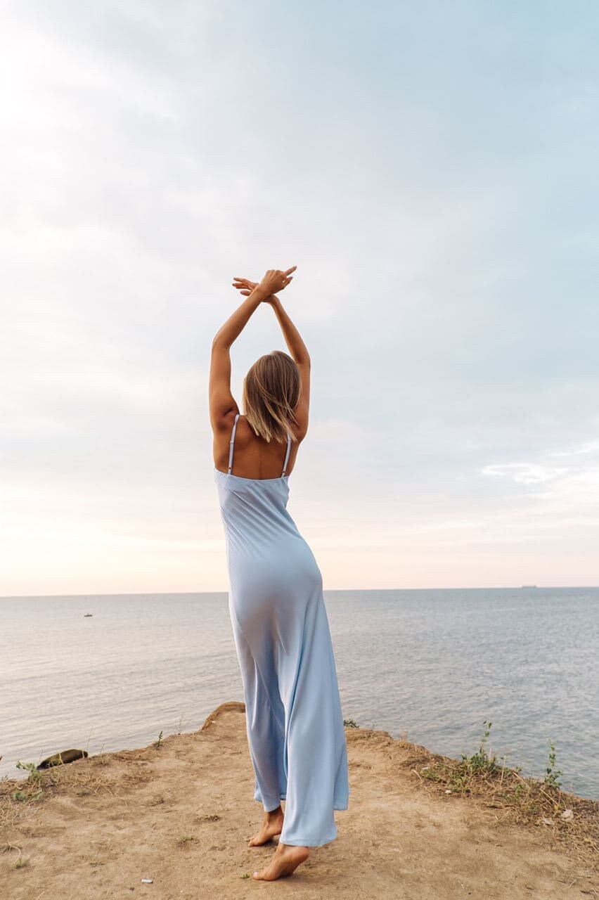 Blue classic Silk Slip Dress