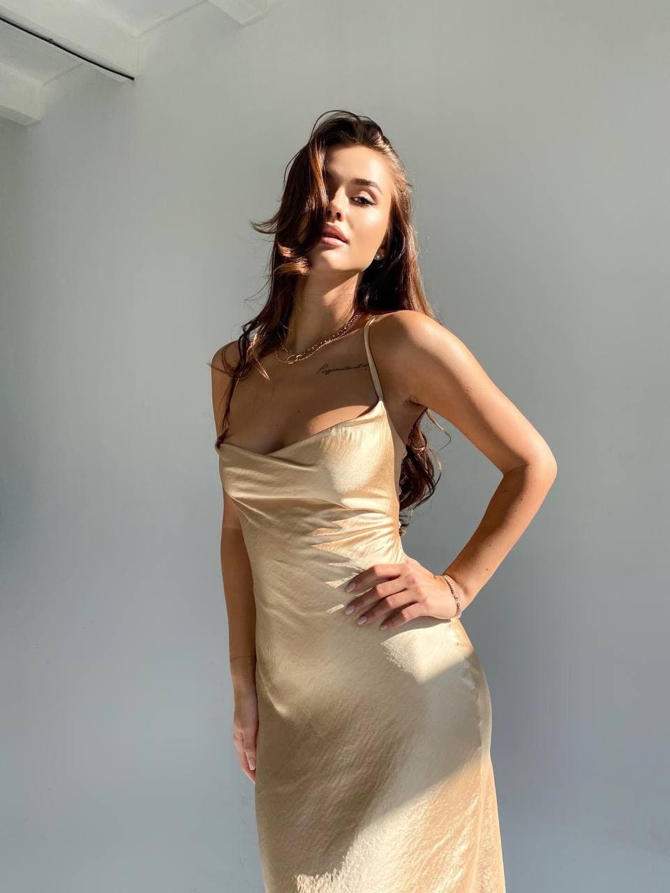 Golden Silk Slip Dress