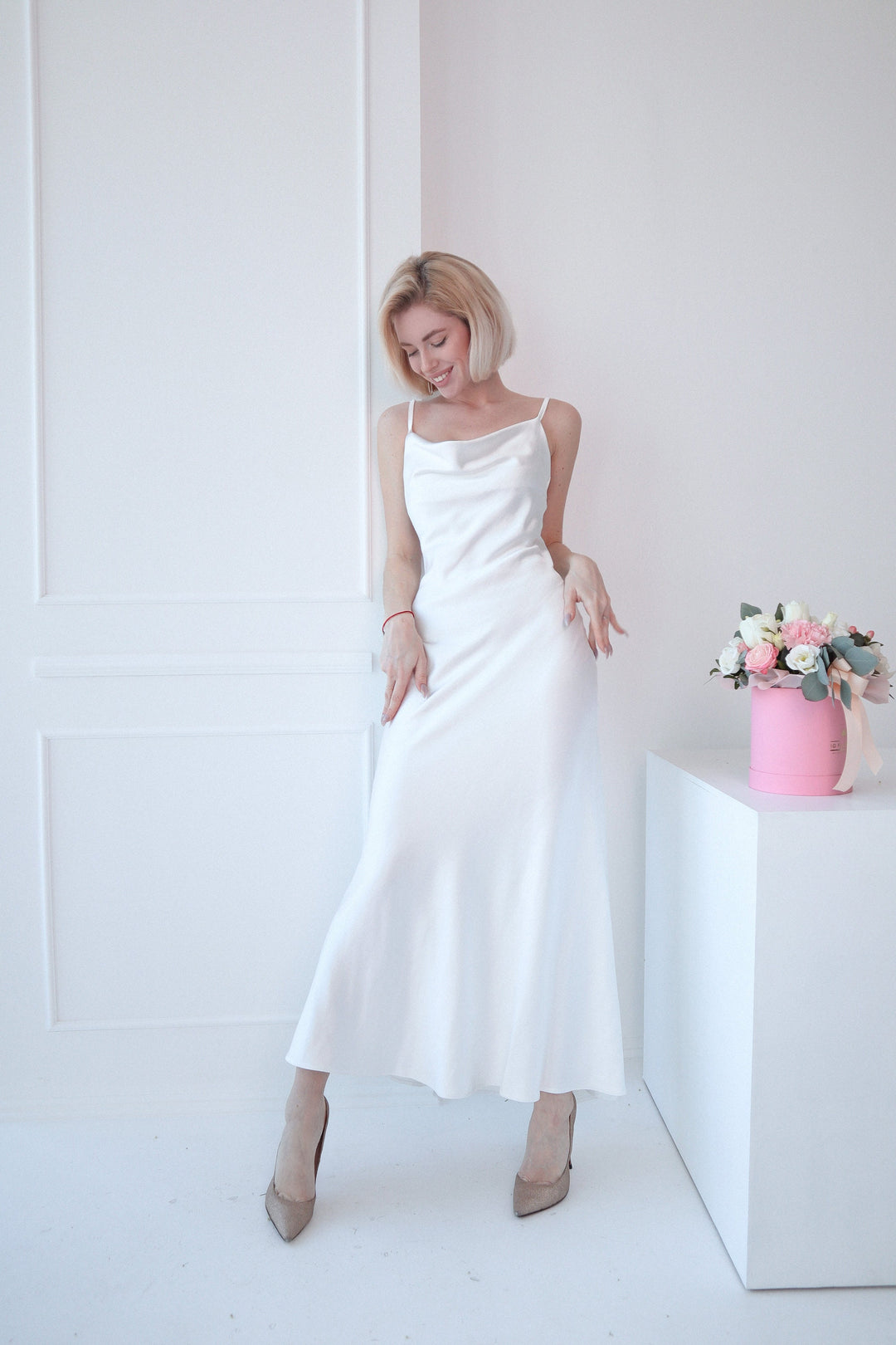 White Classic Silk Slip Dress