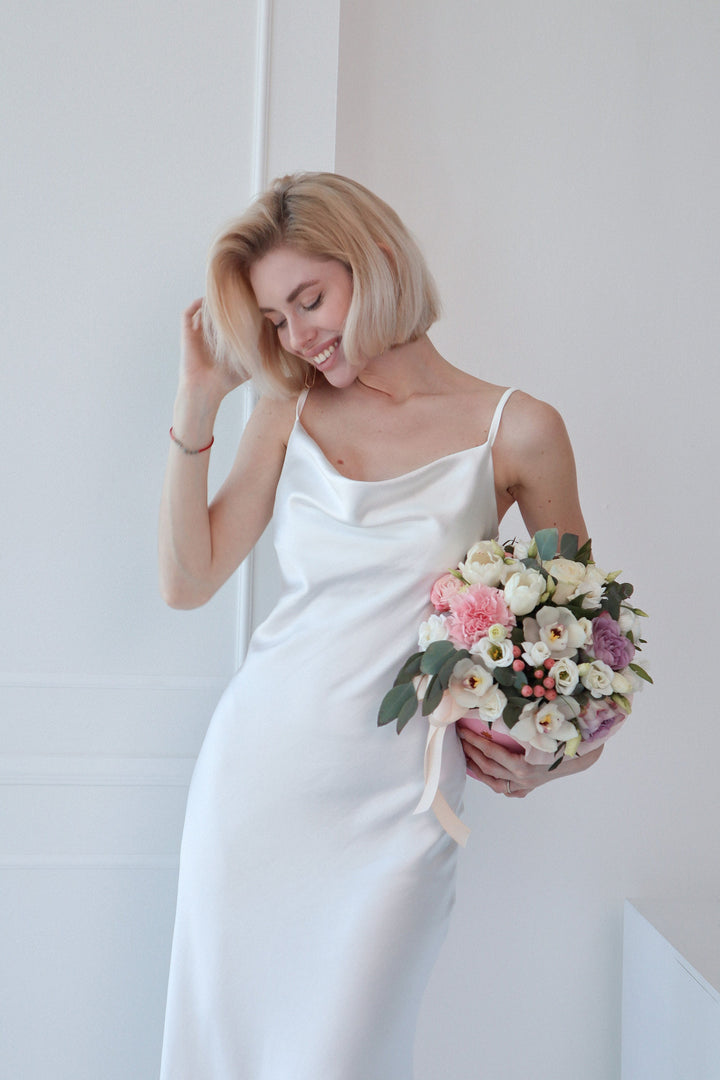 White Classic Silk Slip Dress