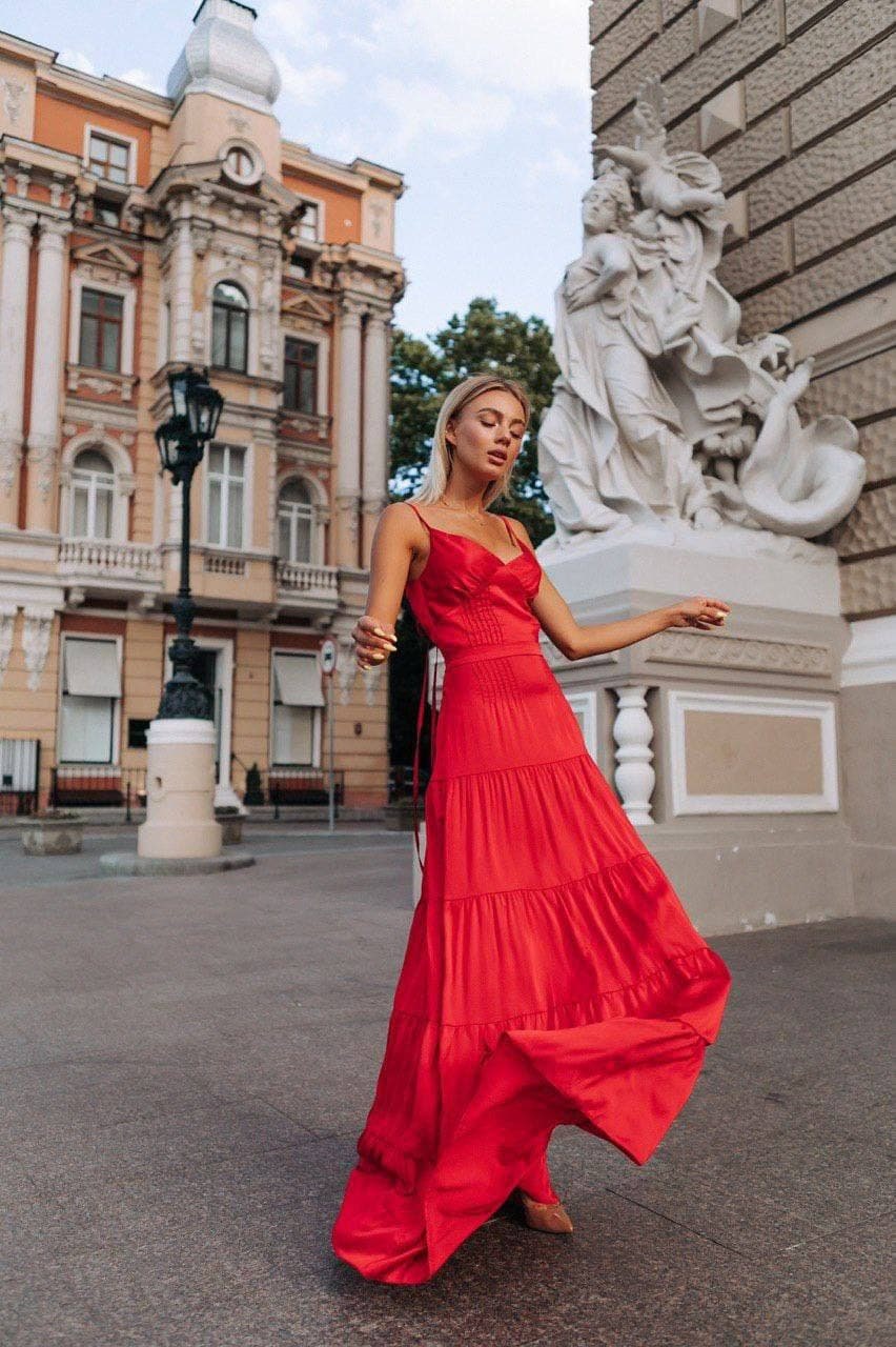 Red Silk Maxi Dress