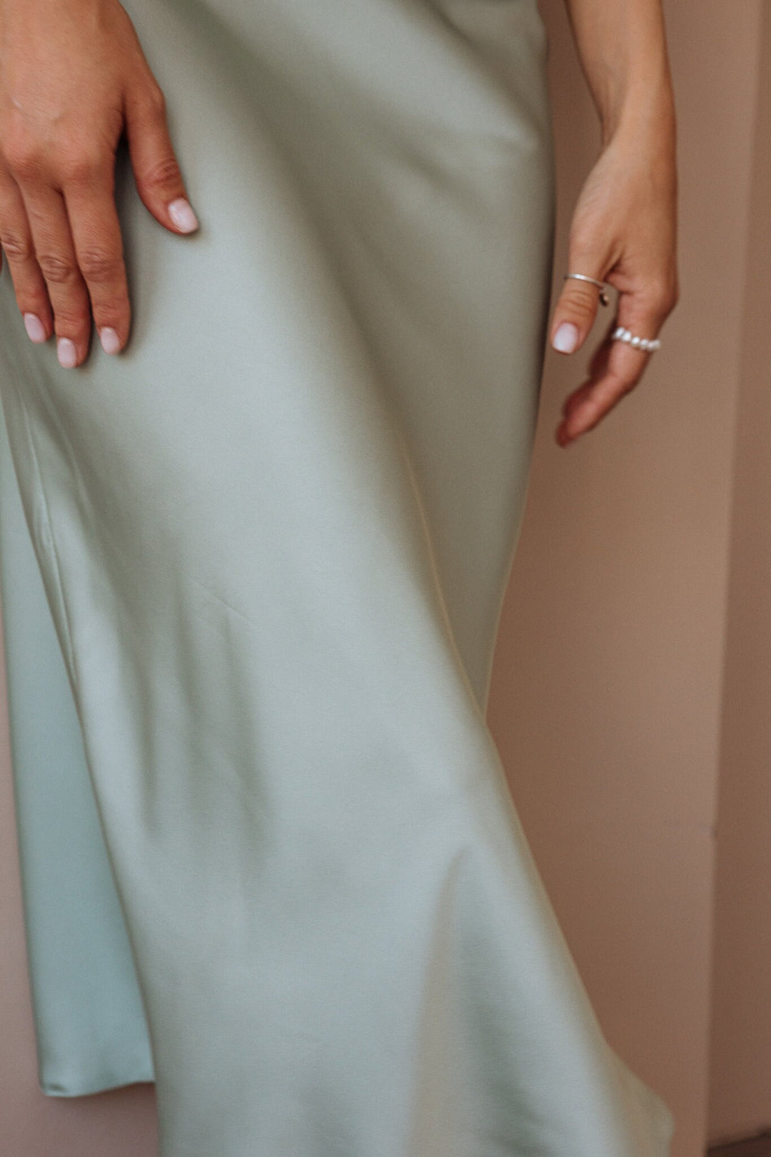 Pistachio Silk Slip Dress with Cowl Neck