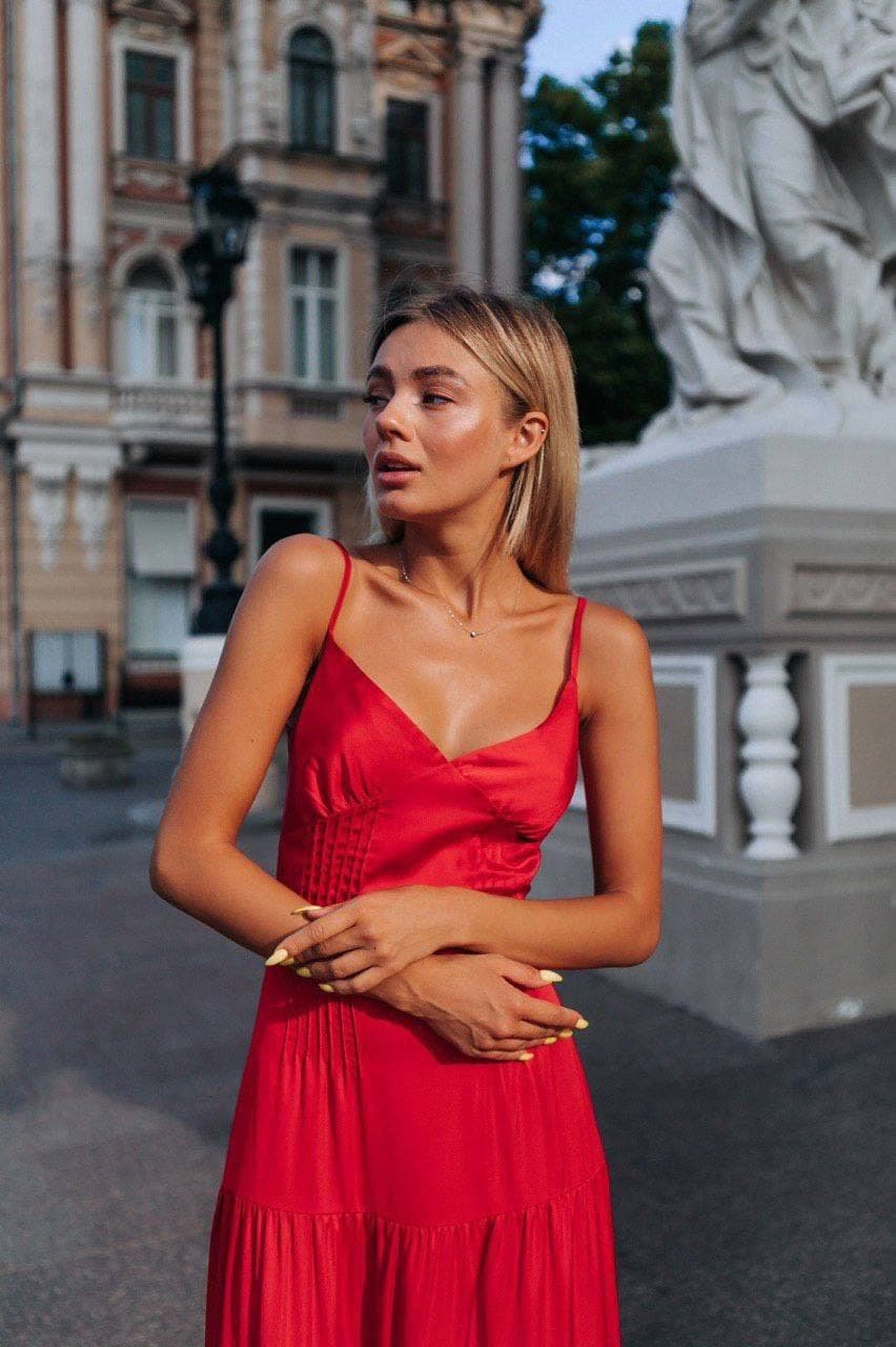 Red Silk Maxi Dress