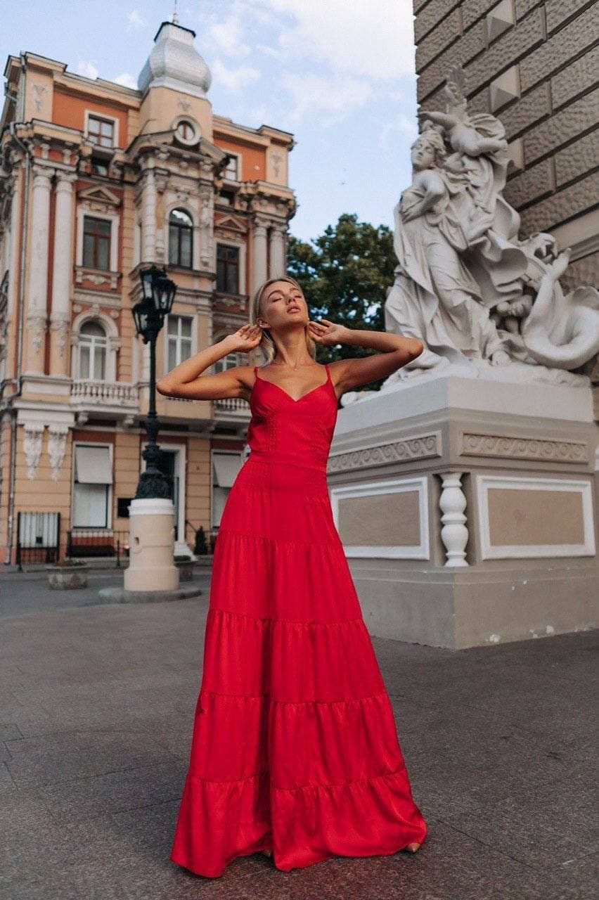 Red Silk Maxi Dress