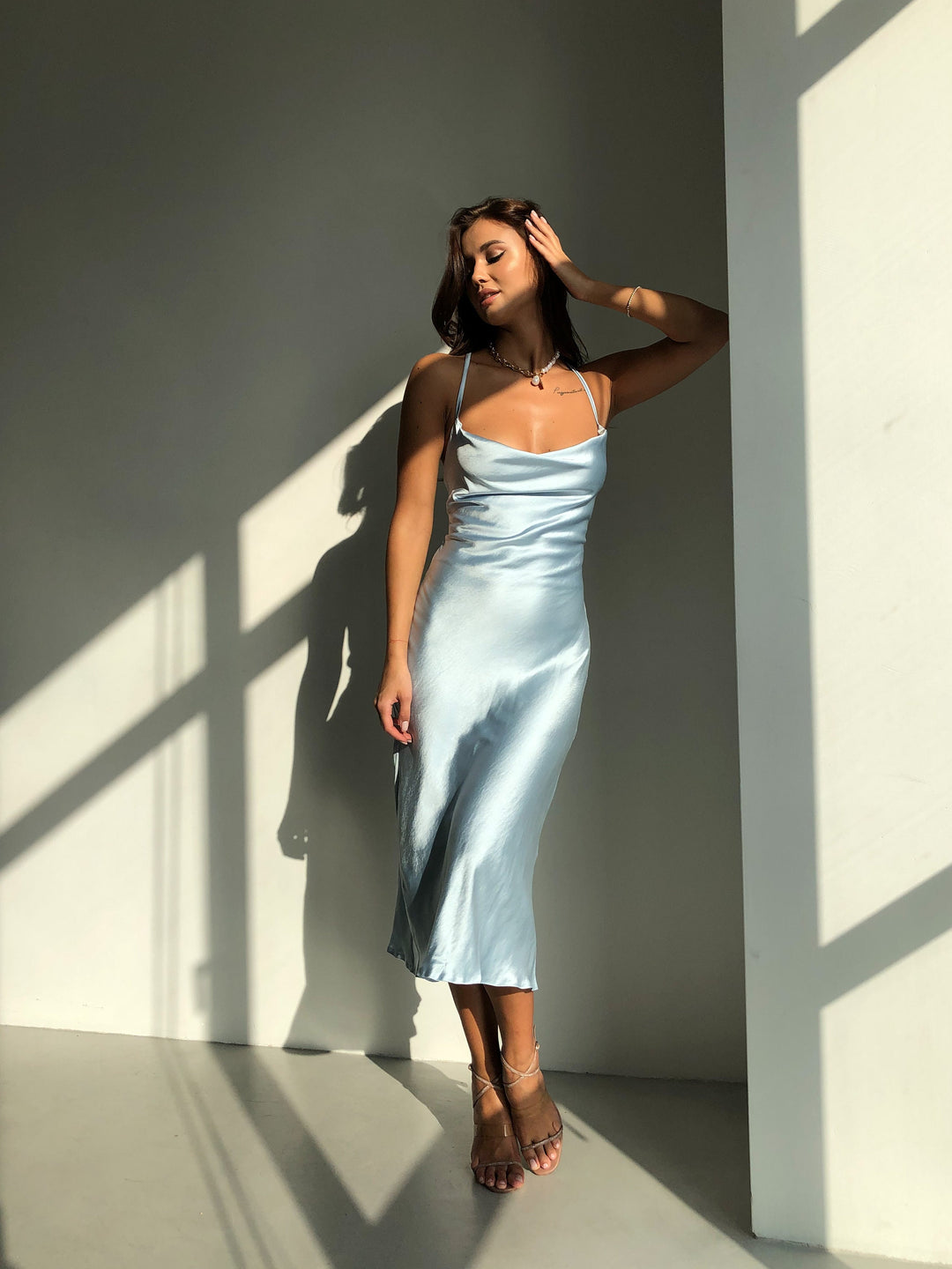 Light Blue Silk Slip Dress