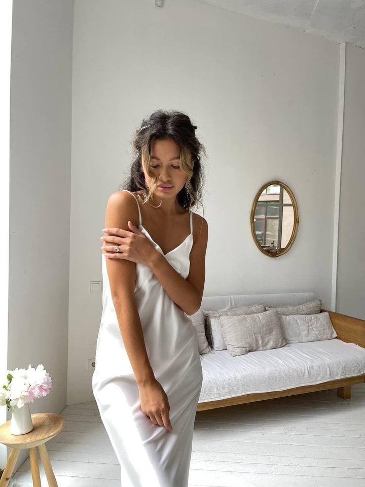 White Silk Satin Slip Dress