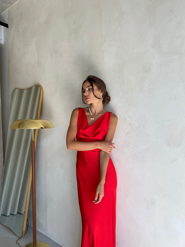 Red Silk Maxi Dress