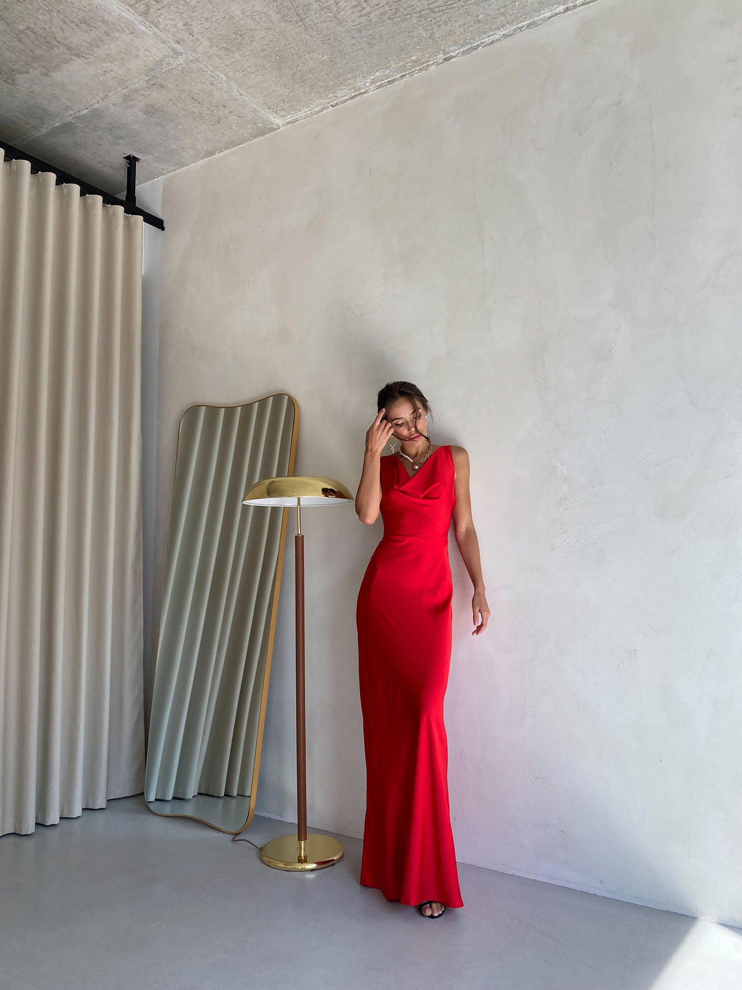 Red Silk Maxi Dress