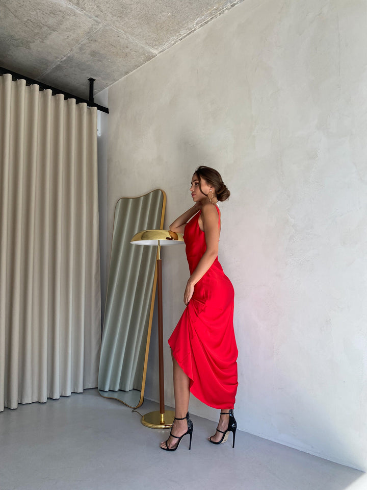 Red Silk Maxi Dress