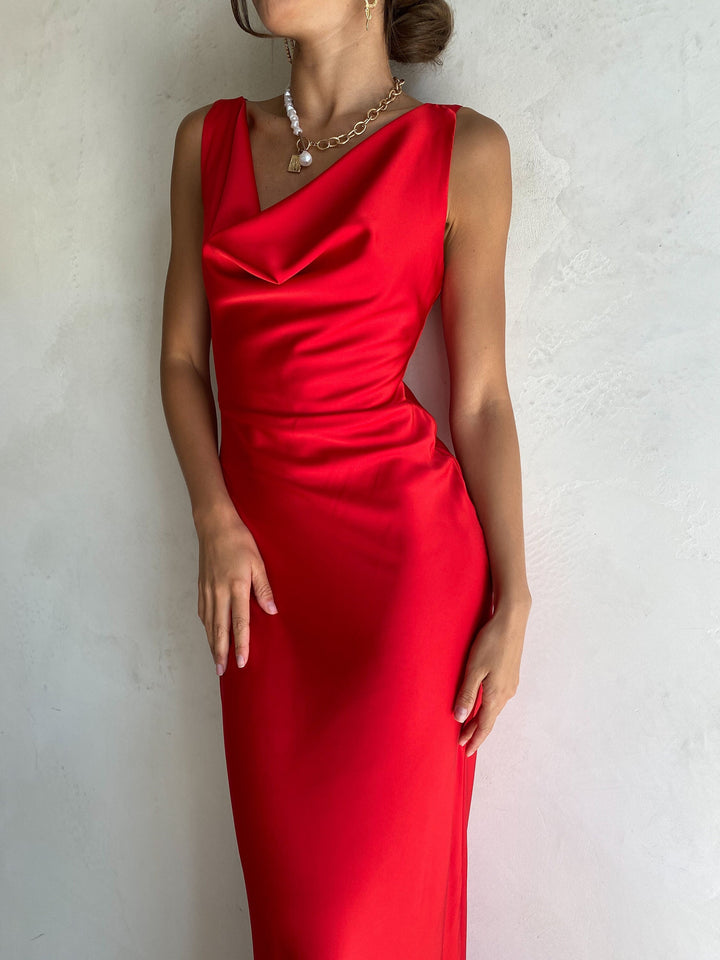 Red Silk Maxi Dress