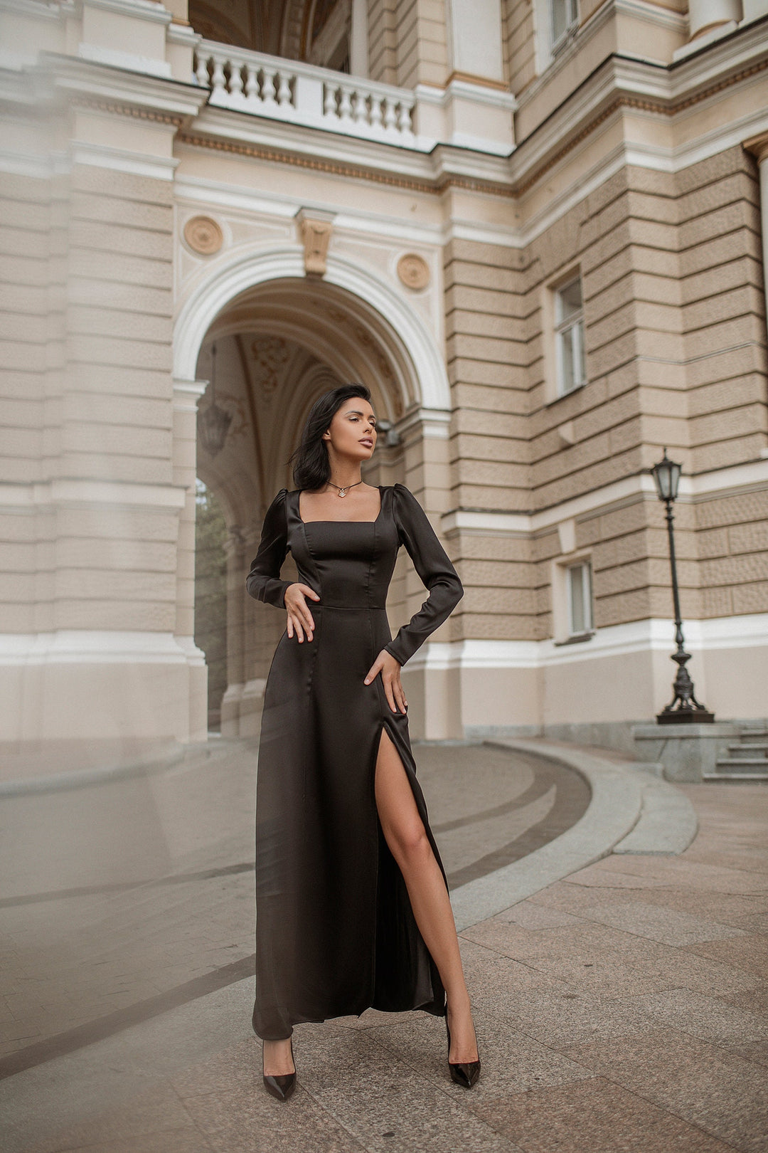 Isabella Maxi Satin dress Black