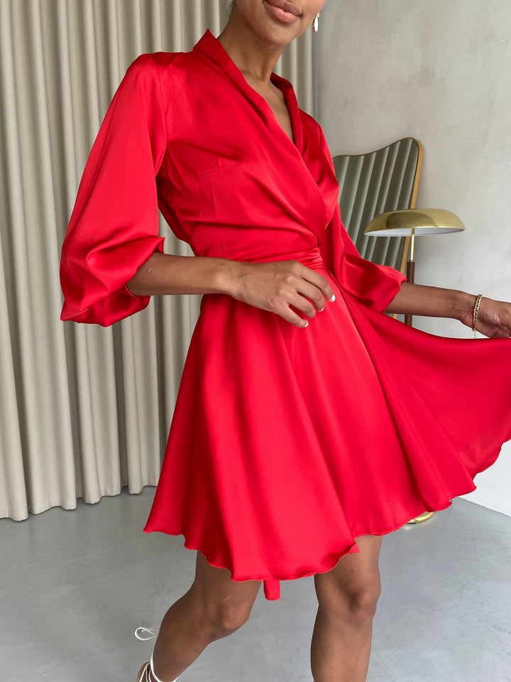 Red Silk Wrap mini Dress