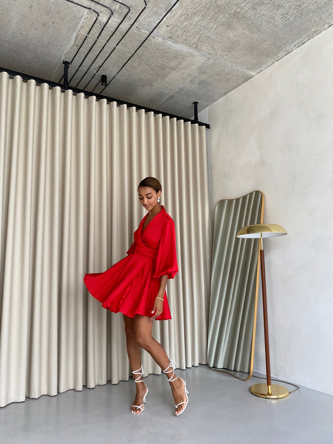 Red Silk Wrap mini Dress