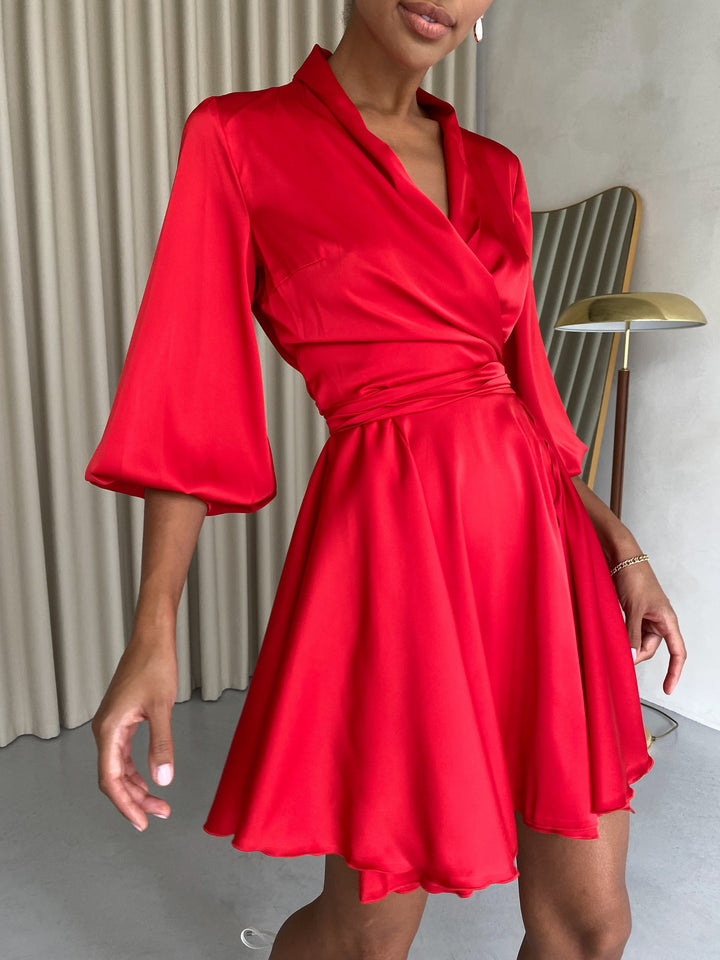 Red Silk Wrap mini Dress