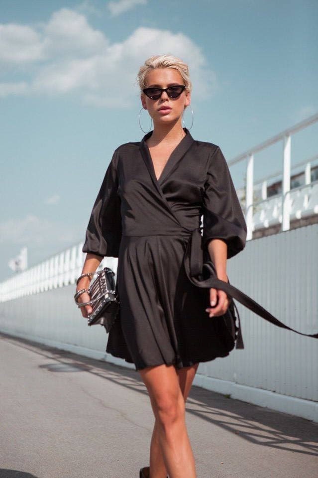 Black Silk Mini Wrap Dress