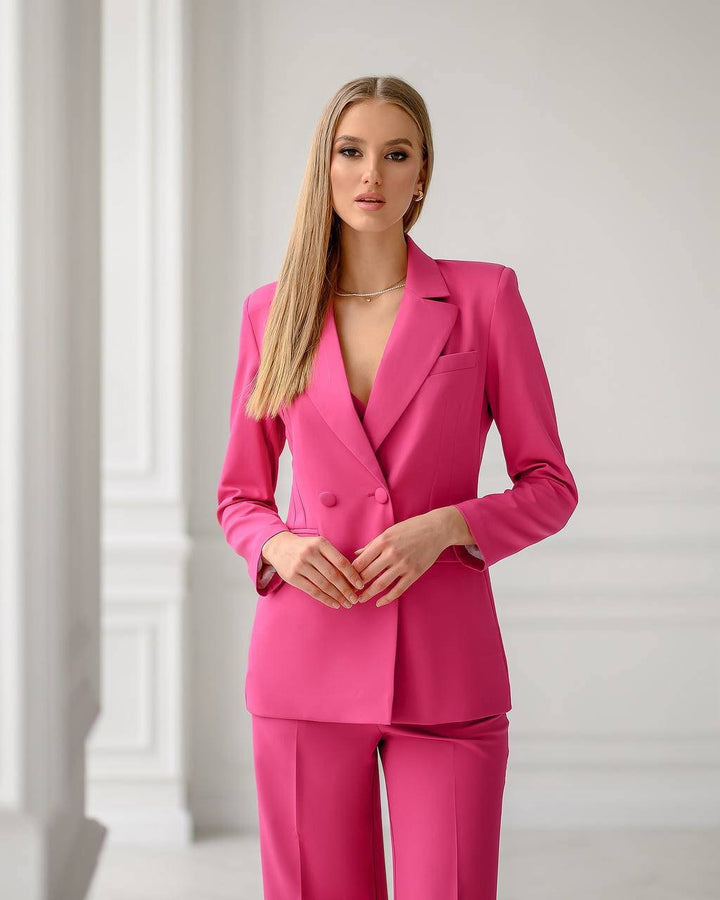 Hot Pink chic 3-piece Palazzo Pantsuit: blazer, crop top and pants