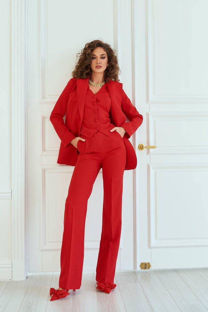 Red elegant 3-piece waistcoat pantsuit for tall women