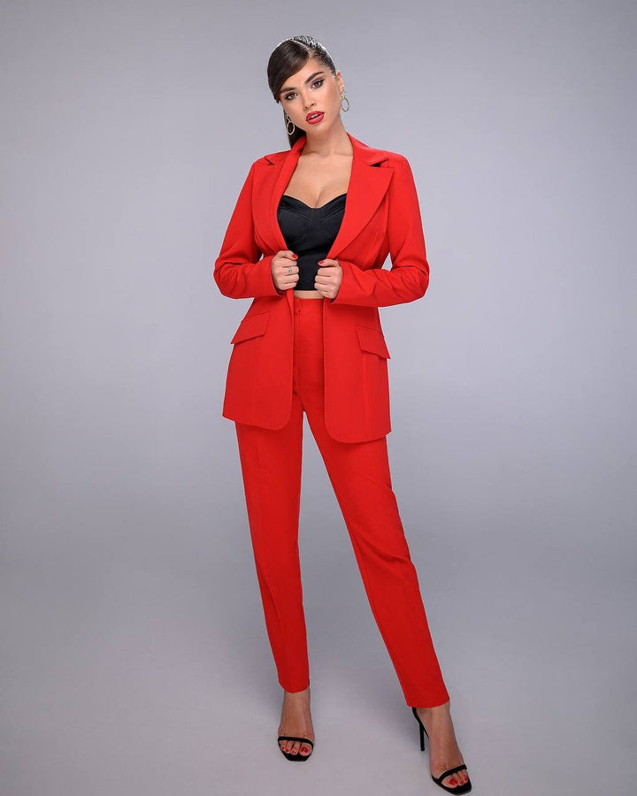 Red Elegant and Classy 2-piece blazer trouser pantsuit for women