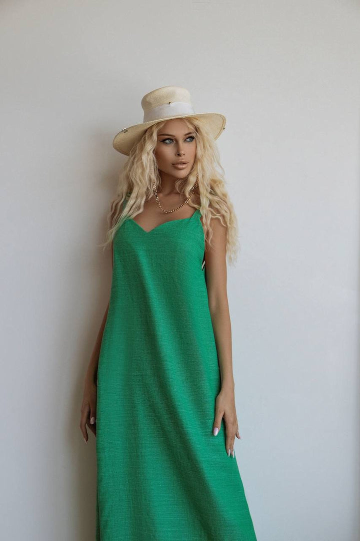 Grass green Linen Maxi Dress