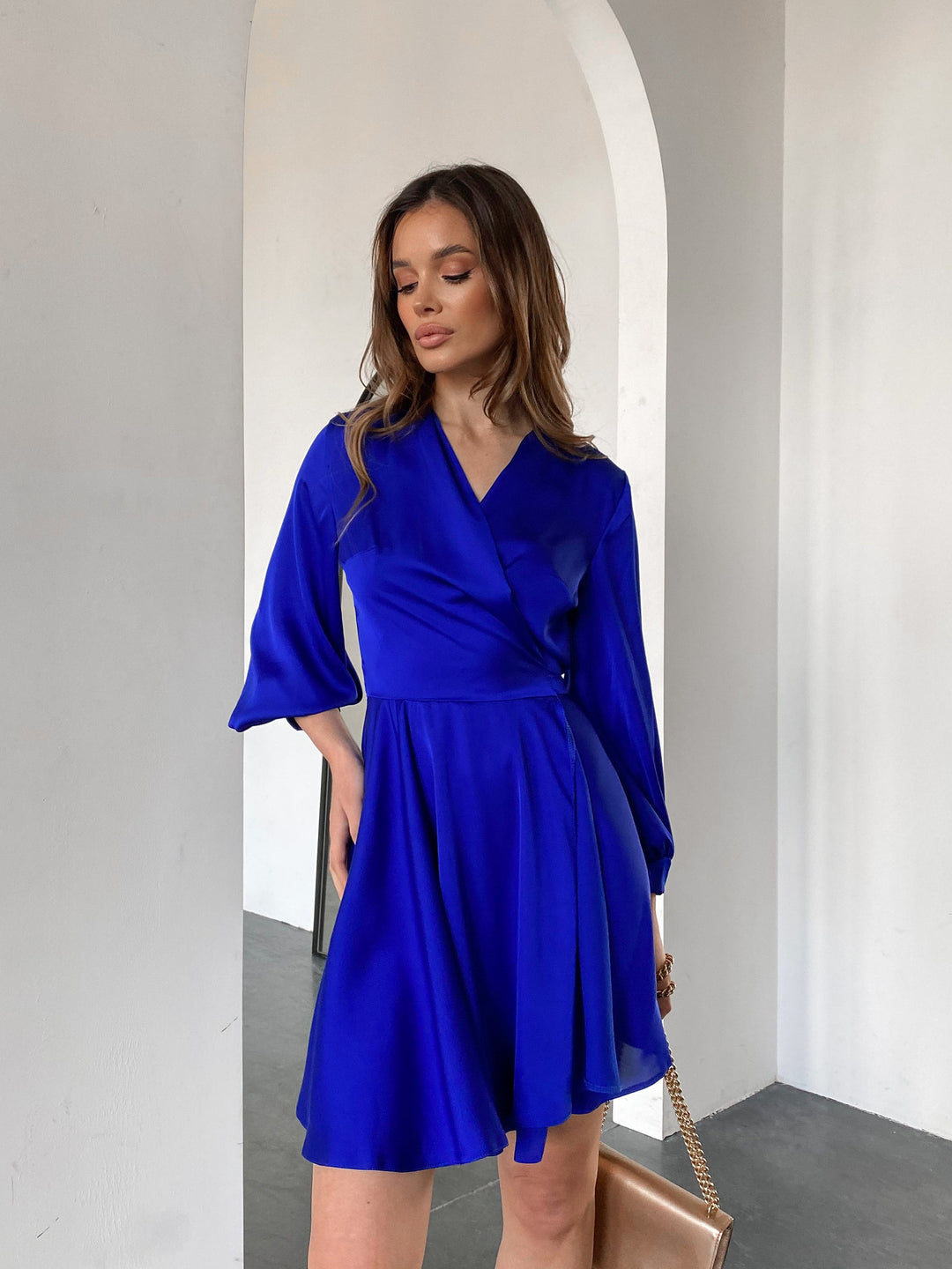 Electric Blue silk wrap mini dress