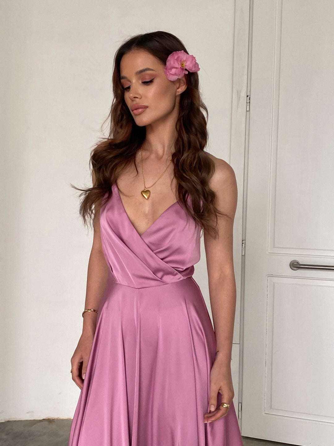 Lilac Silk Midi Dress with Open back