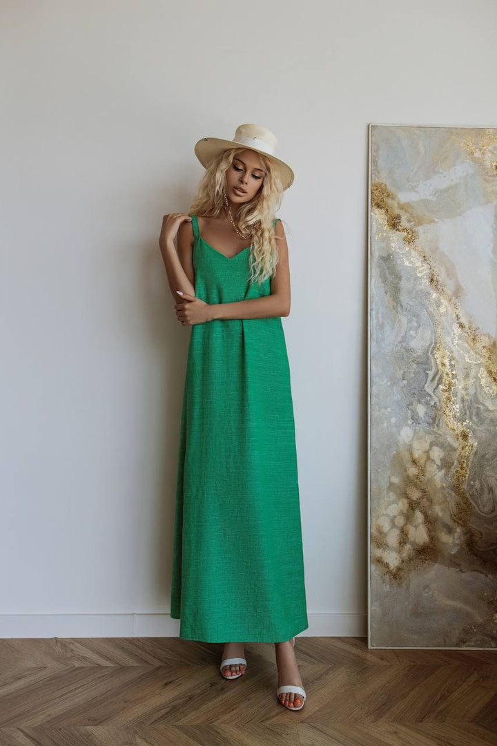 Grass green Linen Maxi Dress