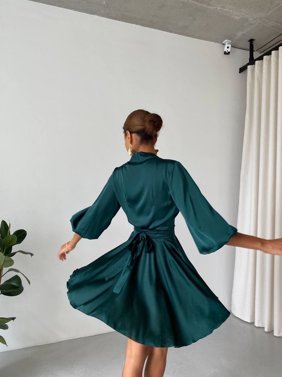 Emerald Silk Wrap Mini Dress