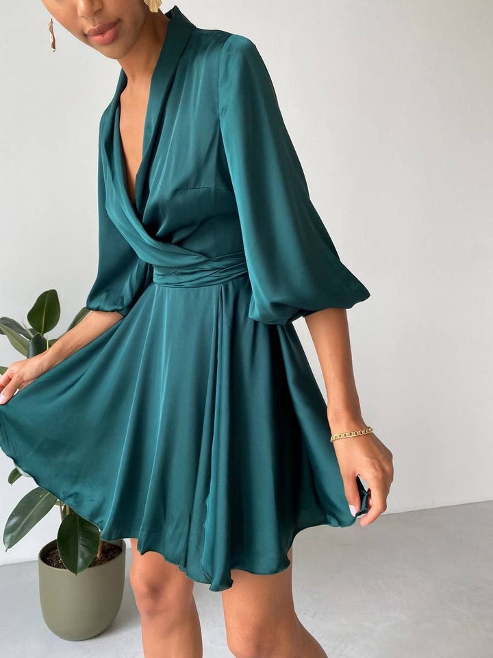 Emerald Silk Wrap Mini Dress