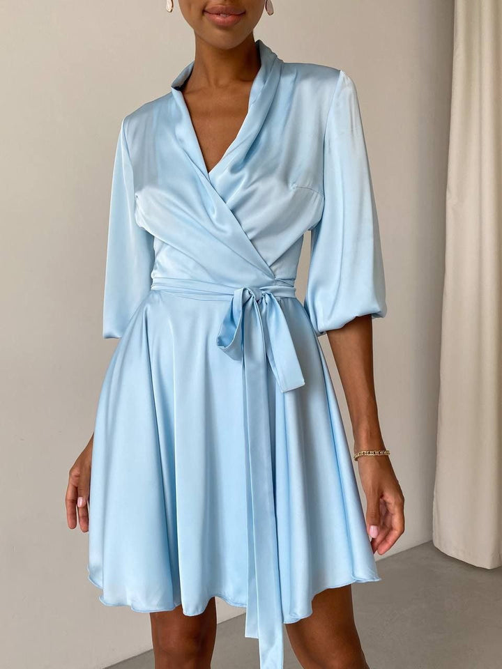 Light Blue silk wrap min dress