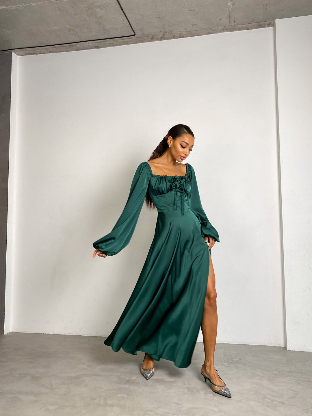 Emerald Green Silk Maxi Dress