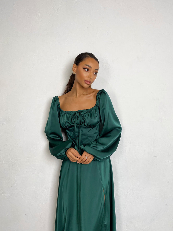 Emerald Green Silk Maxi Dress