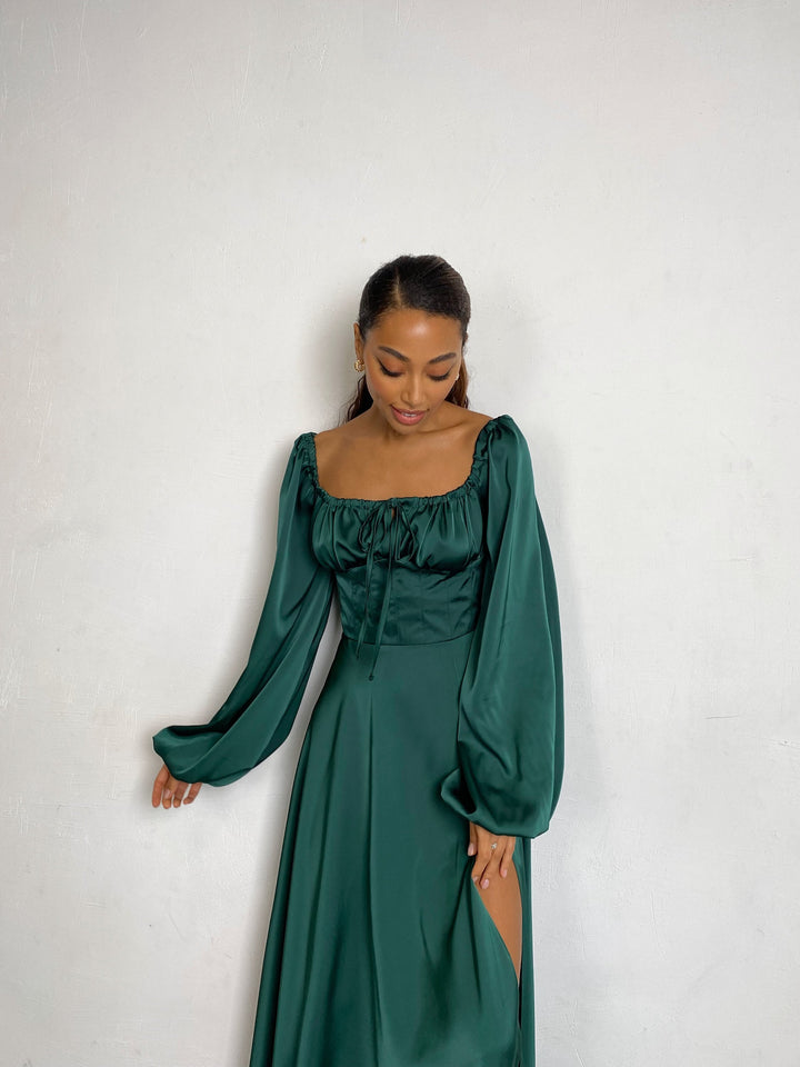 Emerald Green Silk Maxi Dress