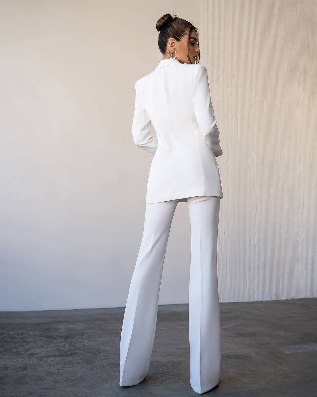 White fitted pantsuit for tall women