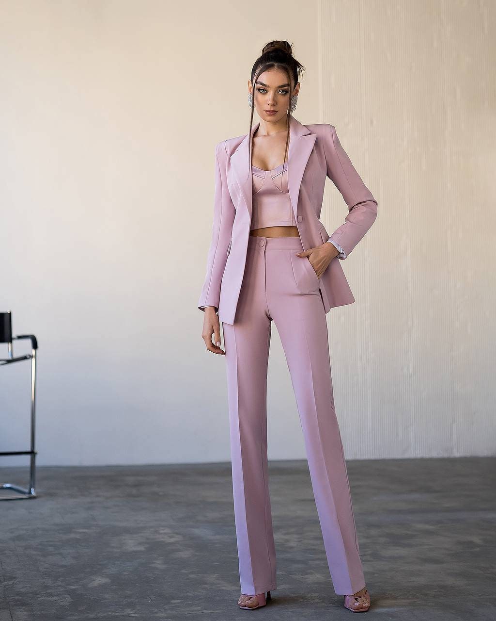 Dusty pink formal 2-piece pantsuit for tall women