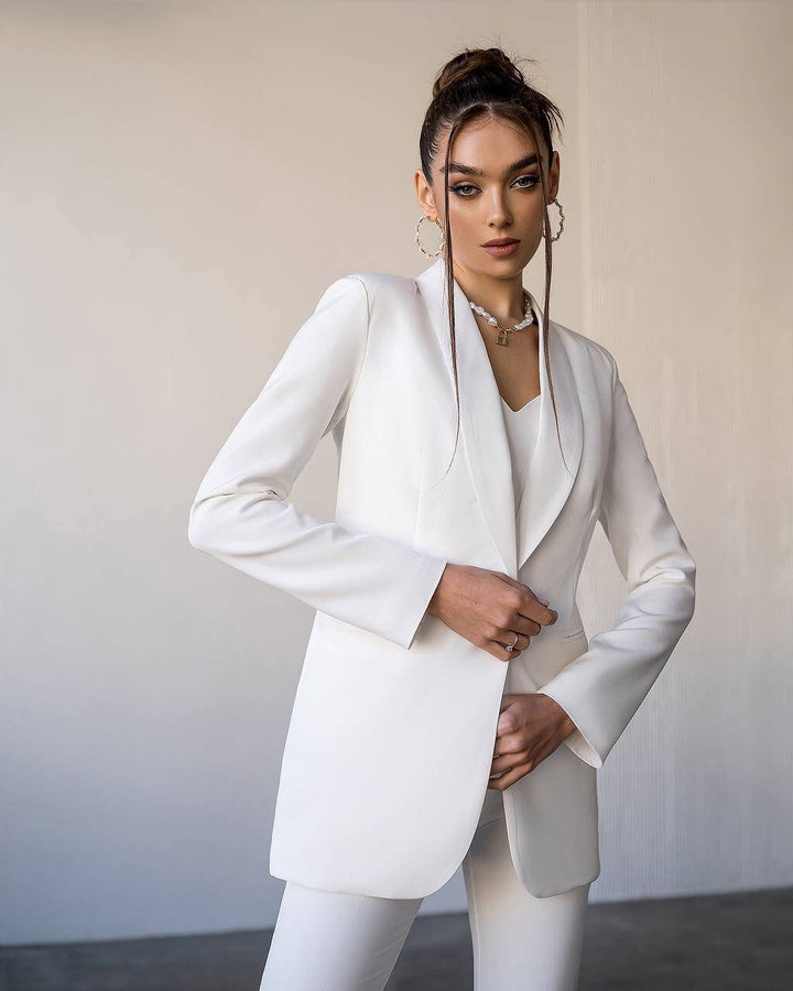 White fitted pantsuit for tall women