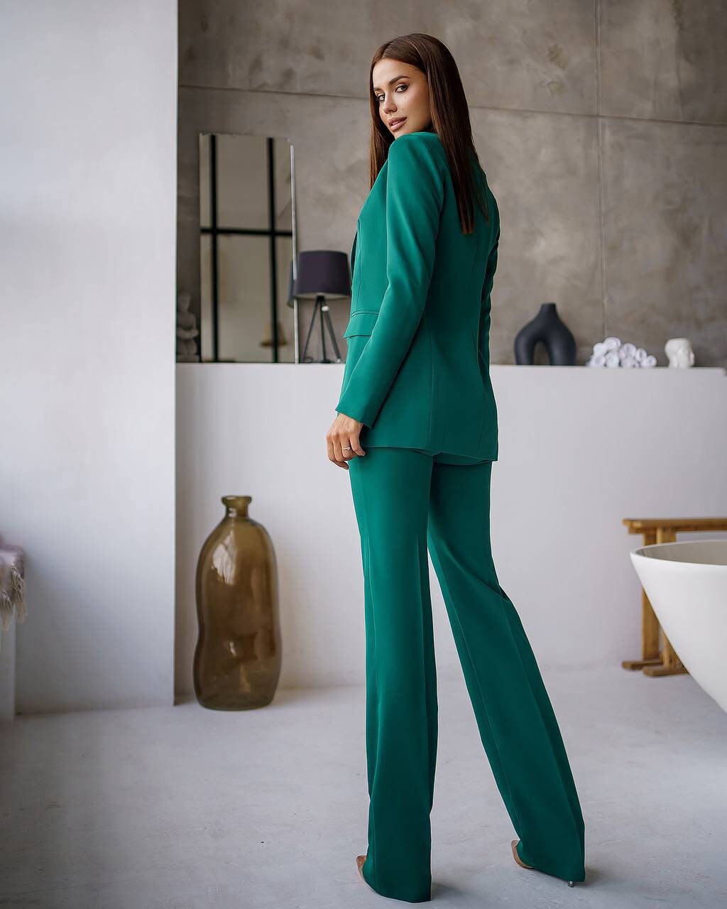 Emerald Green elegant 3-piece waistcoat pantsuit for tall women