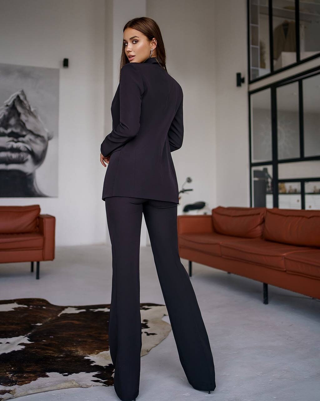 Black elegant 3-piece waistcoat pantsuit for tall women