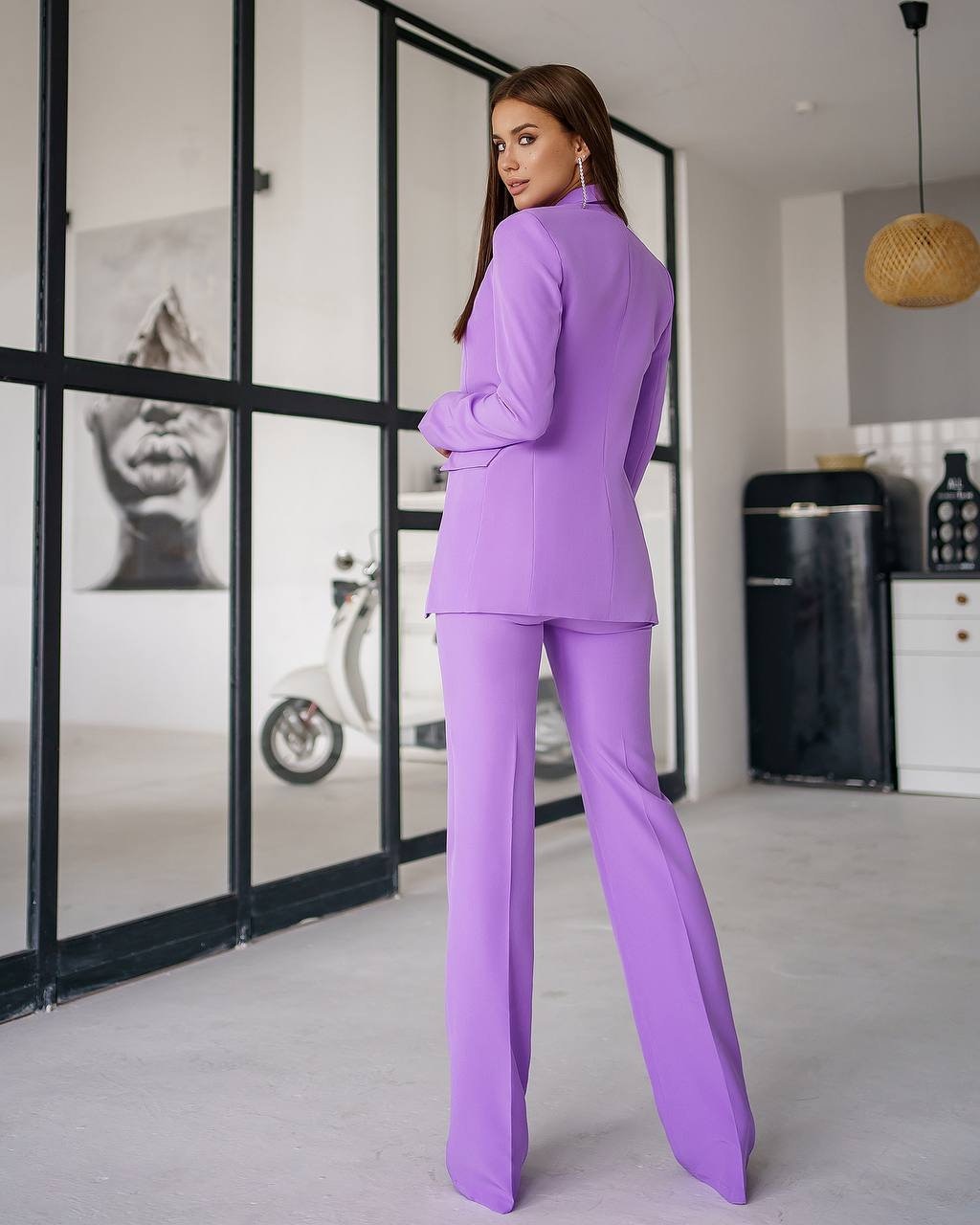 Lavender elegant 3-piece waistcoat pantsuit for tall women