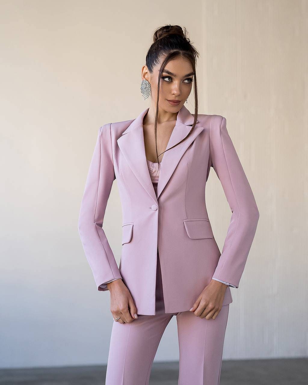 Dusty pink formal 2-piece pantsuit for tall women