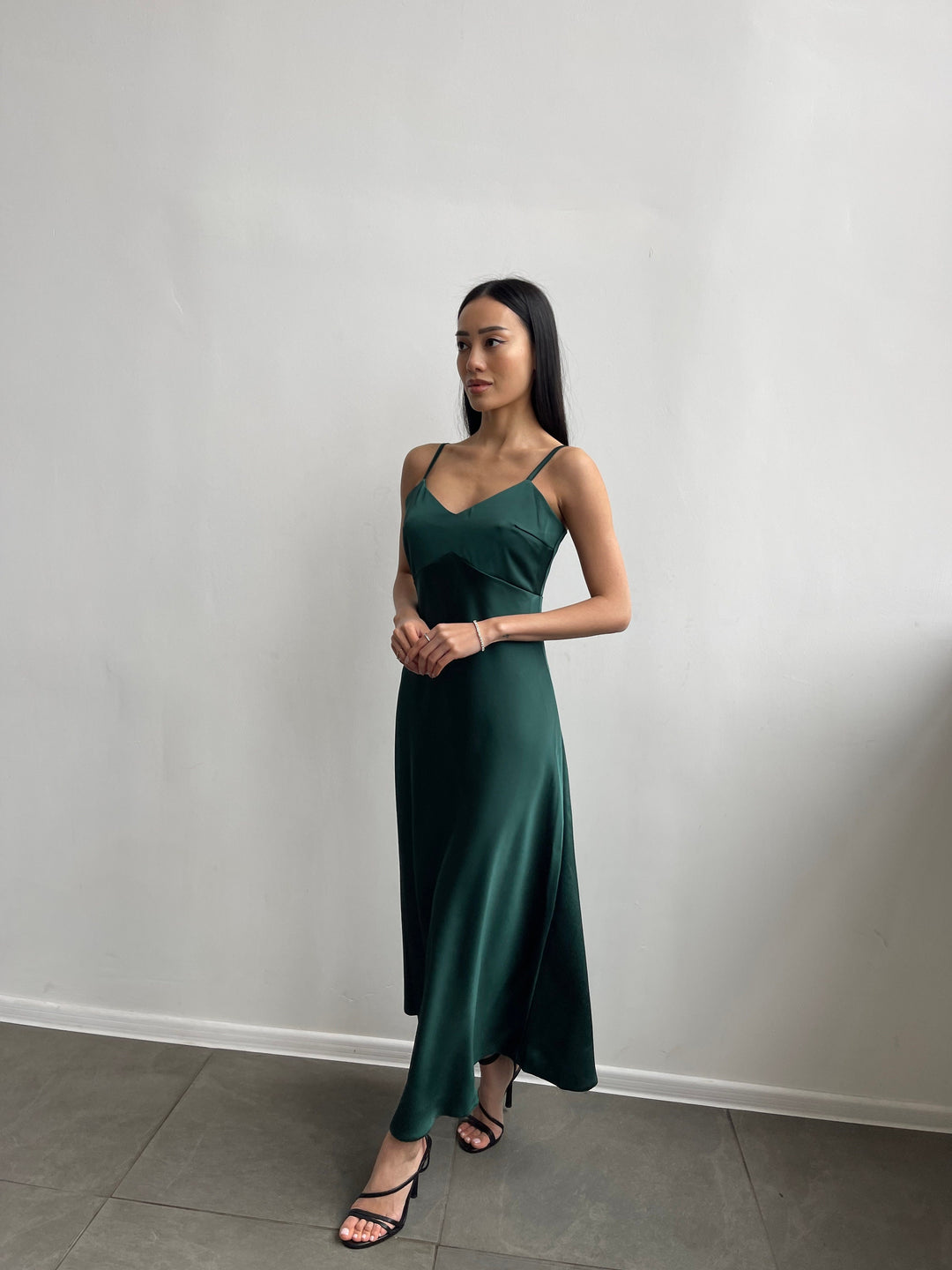 Emerald Green Silk Slip Dress