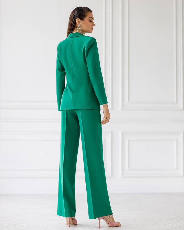 Green chic 3-piece Palazzo Pantsuit: blazer, crop top and pants