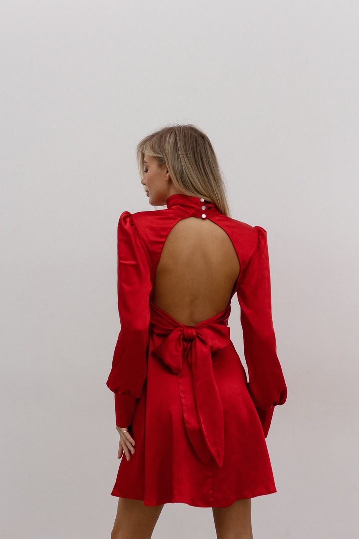 Red Silk Mini Dress open back