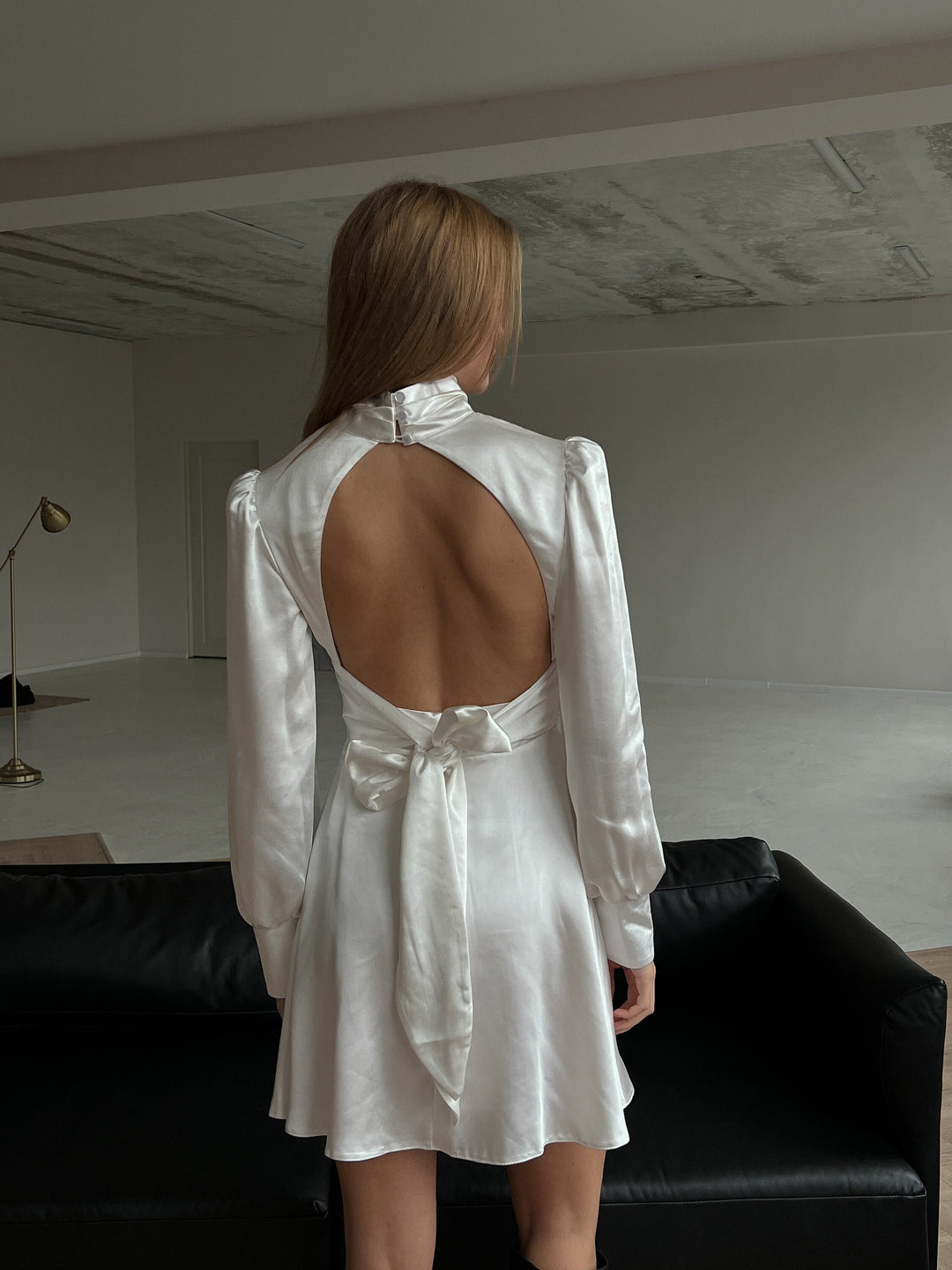 White Silk Mini Dress open back