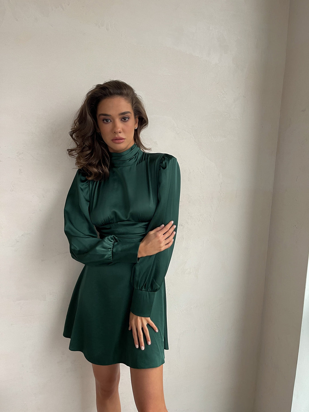 Emerald Green Silk Mini Dress