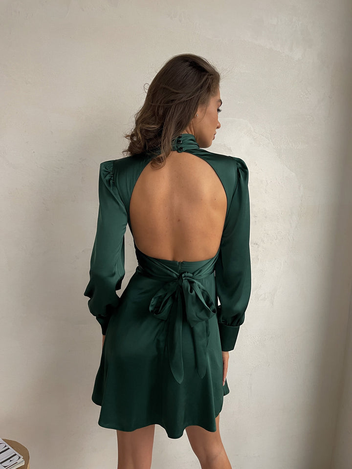 Emerald Green Silk Mini Dress