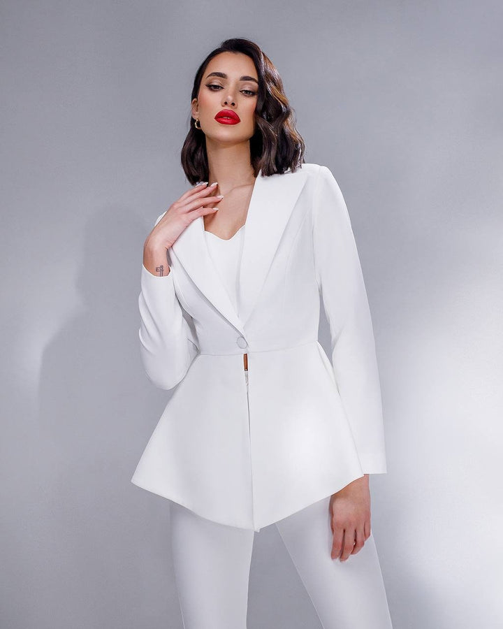 White Peplum Blazer Suit