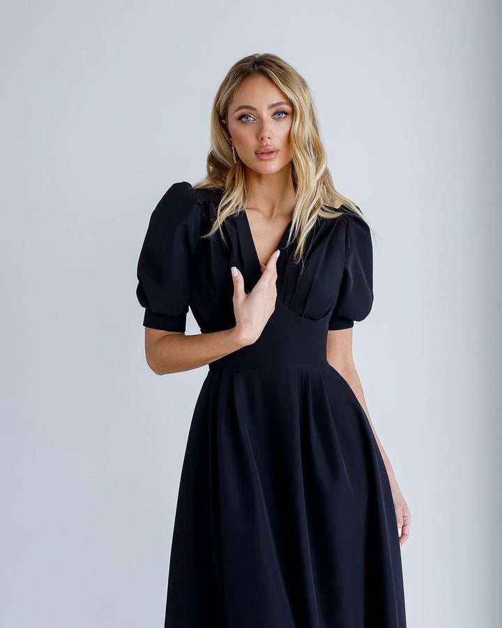 Black Midi Dress With Short Sleeves