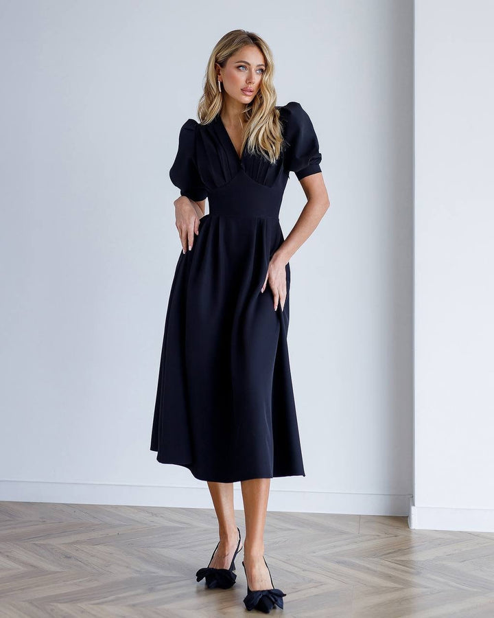 Black Midi Dress With Short Sleeves